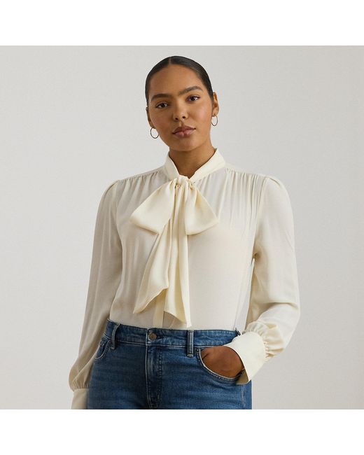 Ralph Lauren Natural Georgette Tie-Neck Blouse