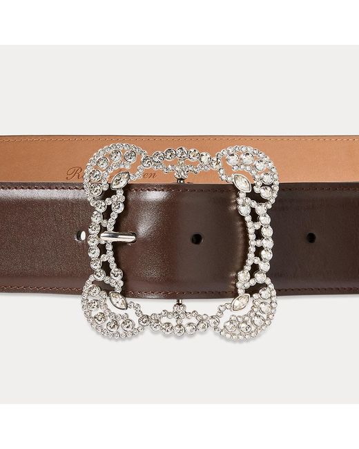 Ralph Lauren Brown Crystal-buckle Box Calfskin Belt