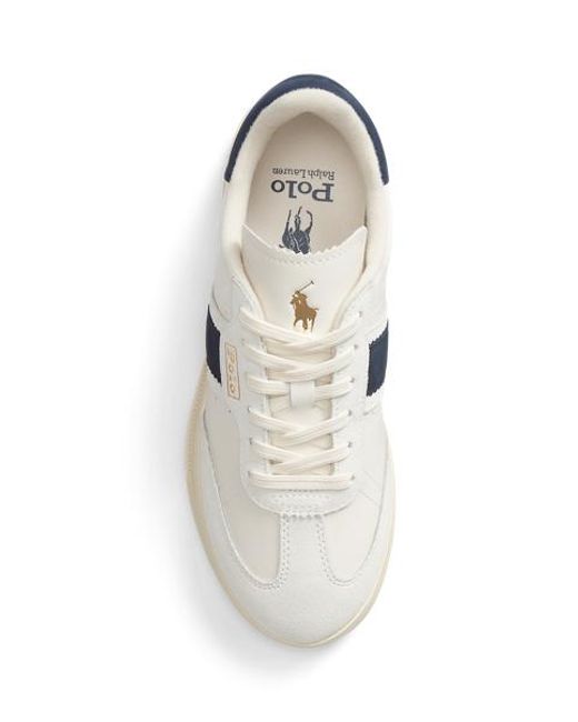 Polo Ralph Lauren White Heritage Aera Leather-Suede Trainer