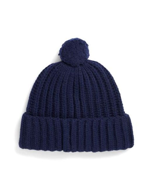 Polo Ralph Lauren Blue Polo Bear Rib Pom-Pom Beanie