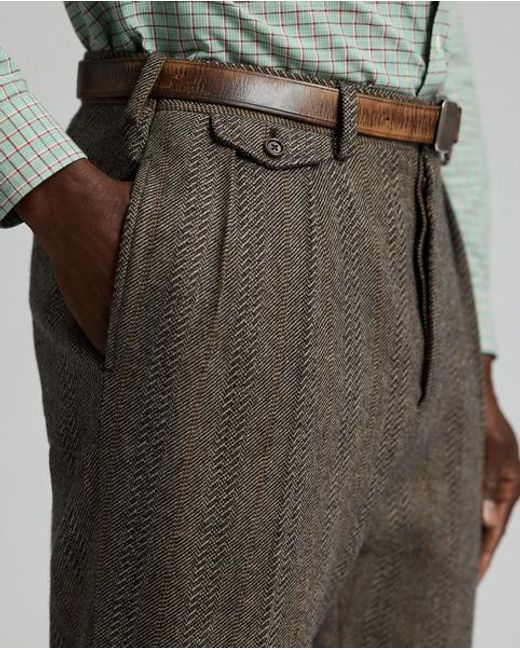 RRL Gray Slim Fit Wool-Cotton Herringbone Trouser for men