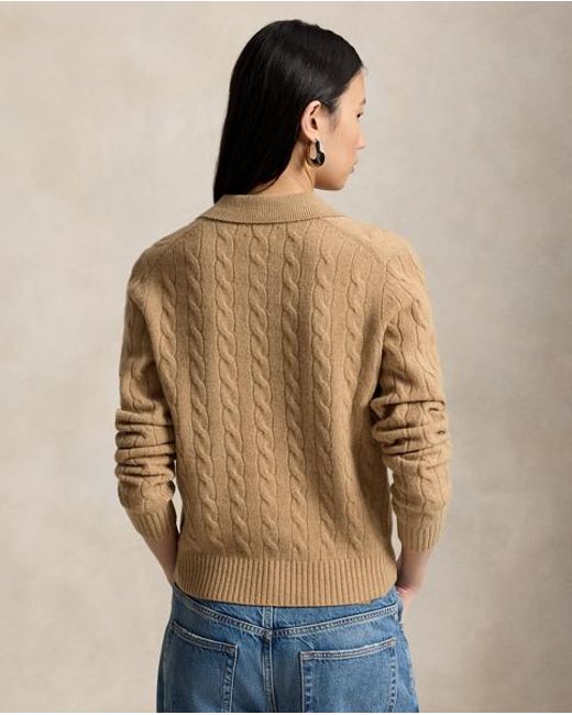 Polo Ralph Lauren Brown Cable-Knit Wool-Cashmere Polo Jumper