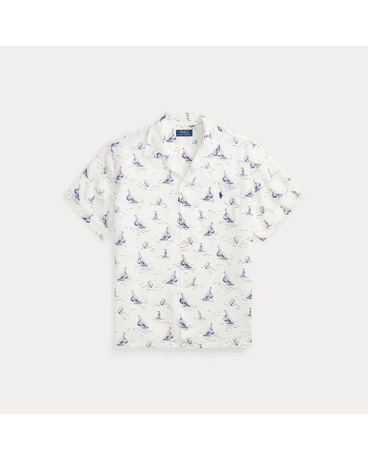 Polo Ralph Lauren White Classic Fit Nautical-Print Linen Shirt for men