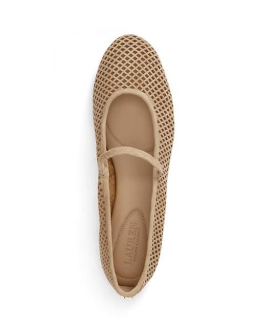 Ralph Lauren Natural Jayna Perforated Suede Mary Jane Flat