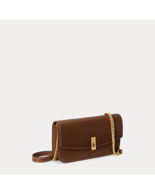 Polo Ralph Lauren Brown Polo Id Leather Chain Wallet And Bag