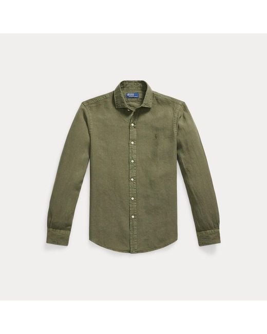Polo Ralph Lauren Green Custom Fit Slub Linen Shirt for men