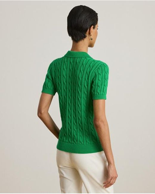 Ralph Lauren Green Cable-Knit Cotton Polo Jumper