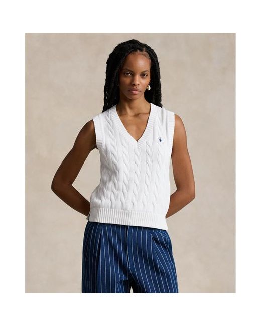Polo Ralph Lauren White Logo-embroidered V-neck Cotton Knitted Vest