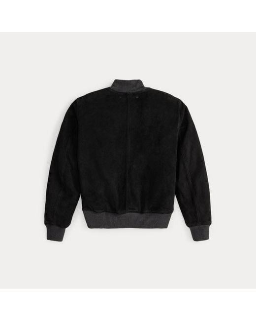 RRL Black Suede Bomber Jacket for men