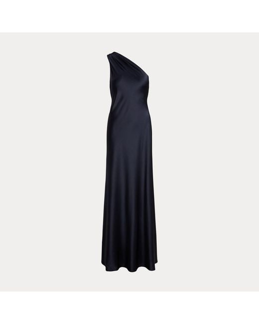 Ralph Lauren Blue Satin Charmeuse One-Shoulder Gown