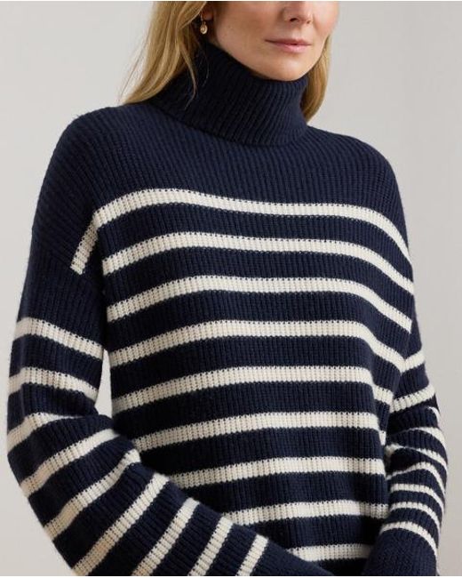 Ralph Lauren Black Striped Wool-Cashmere Turtleneck Dress