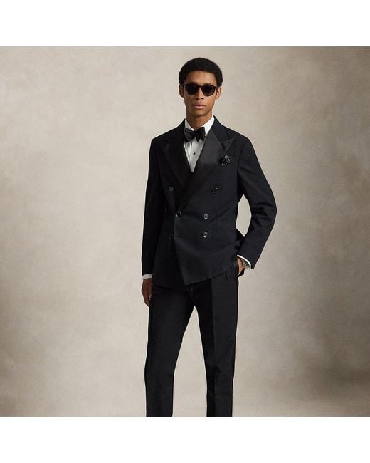 Polo Ralph Lauren Black Pleated Seersucker Tuxedo Trousers for men
