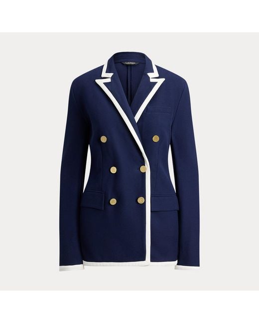 Ralph Lauren Blue Zweifarbiger Zweireihiger Piqué-Blazer
