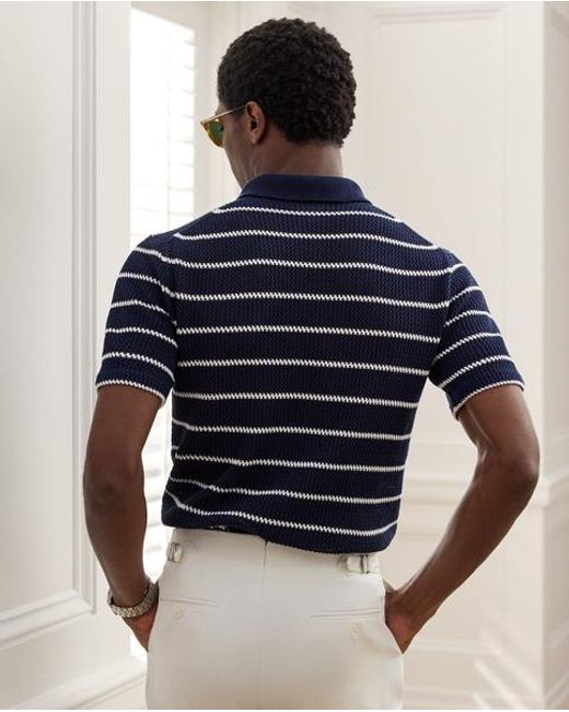 Ralph Lauren Blue Striped Cotton Polo-Collar Jumper for men