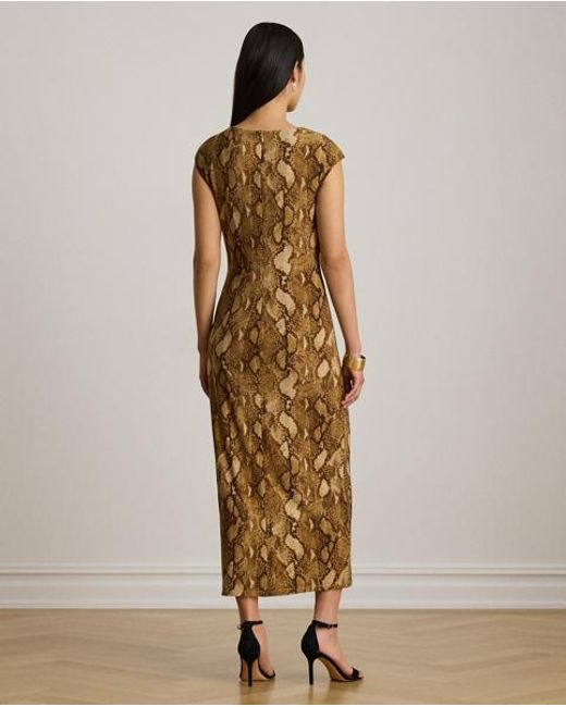 Ralph Lauren Metallic Python-Print Jersey Cap-Sleeve Dress