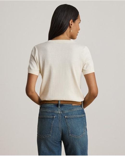 Ralph Lauren White Cotton-Modal Short-Sleeve Jumper