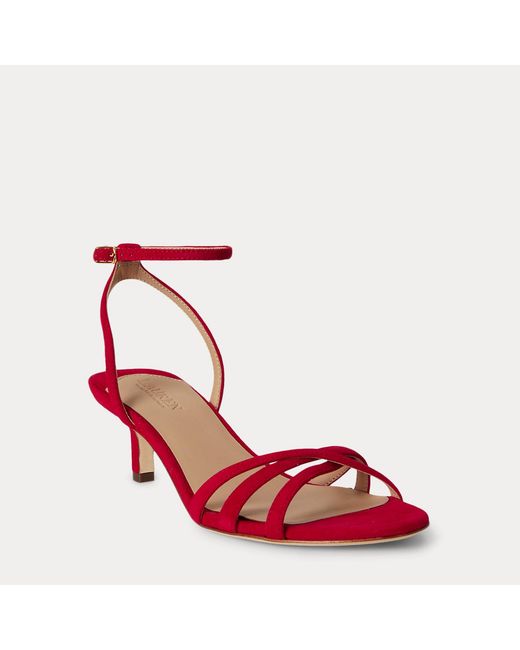 Ralph Lauren Red Kendyl Kitten-Heel Suede Sandal