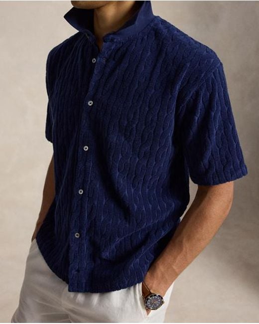 Polo Ralph Lauren Blue Relaxed Fit Cabled Terry Shirt for men
