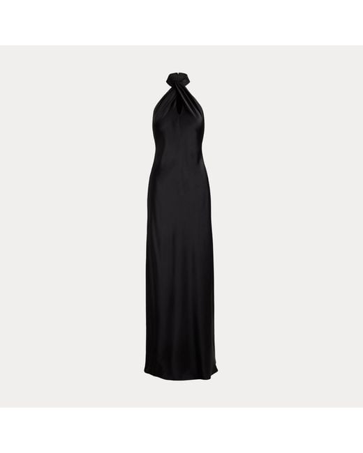 Ralph Lauren Black Satin Charmeuse Halter Gown
