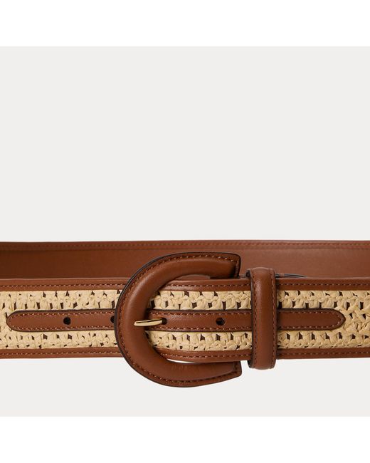 Ralph Lauren Brown Wide Straw-Leather Crescent-Buckle Belt