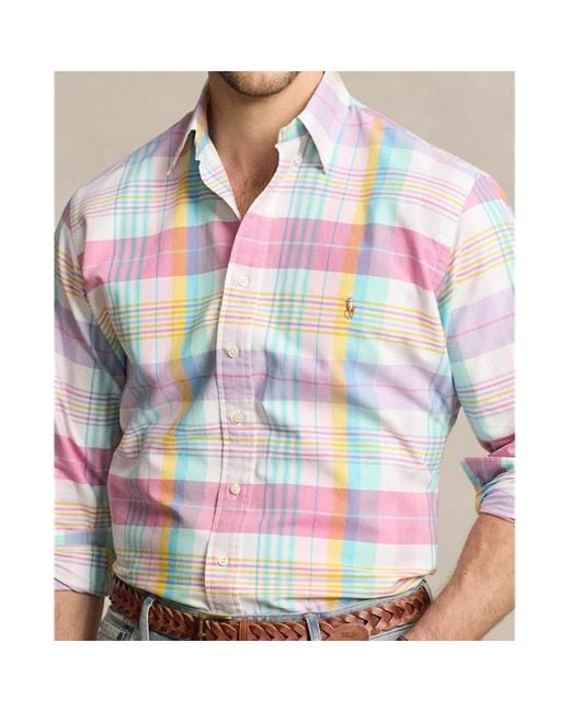 Ralph Lauren Pink Big & Tall - Plaid Oxford Shirt for men