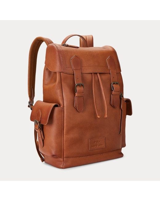 Polo Ralph Lauren Brown Pebbled Leather Backpack for men