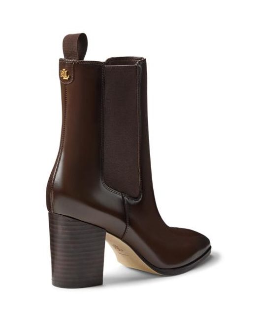 Ralph Lauren Brown Raelynn Glazed Leather Booties