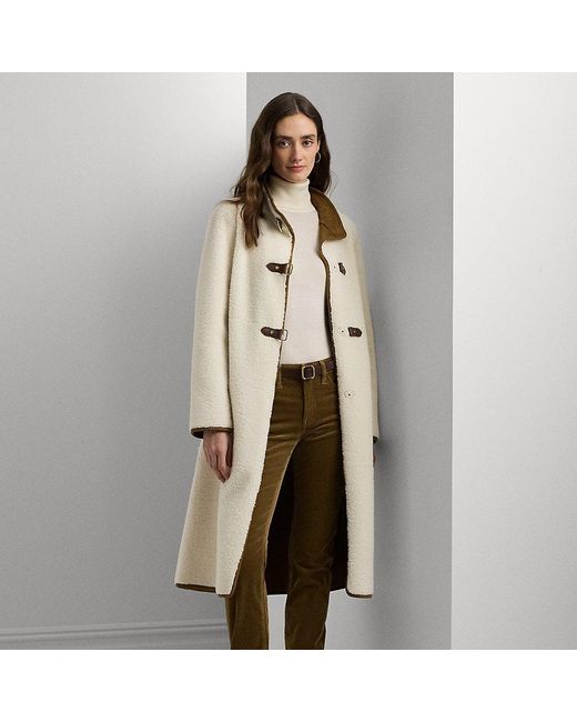 Ralph Lauren Brown Buckle-Trim Faux-Shearling Mockneck Coat