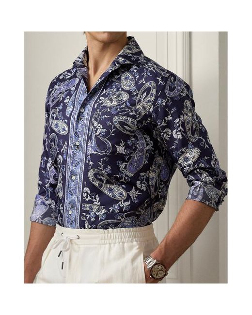 Camisa de sarga de seda estampada Ralph Lauren Purple Label de hombre de color Blue