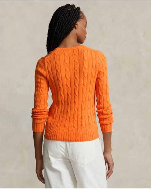 Polo Ralph Lauren Orange Zopfmusterpullover Mit V-Ausschnitt