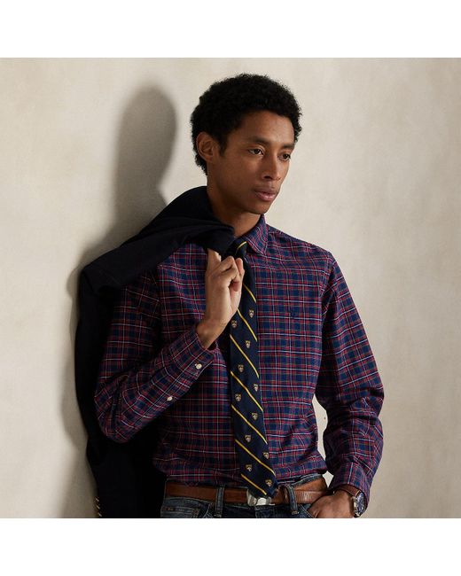 Ralph Lauren Blue Classic Fit Plaid Oxford Shirt for men