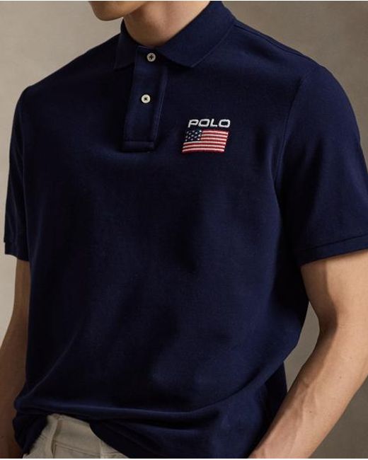 Polo Ralph Lauren Blue Classic Fit Flag Mesh Polo Shirt for men