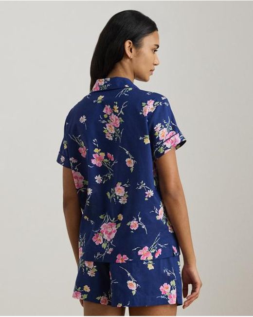 Ralph Lauren Blue Floral Cotton-Blend Lawn Boxer Sleep Set