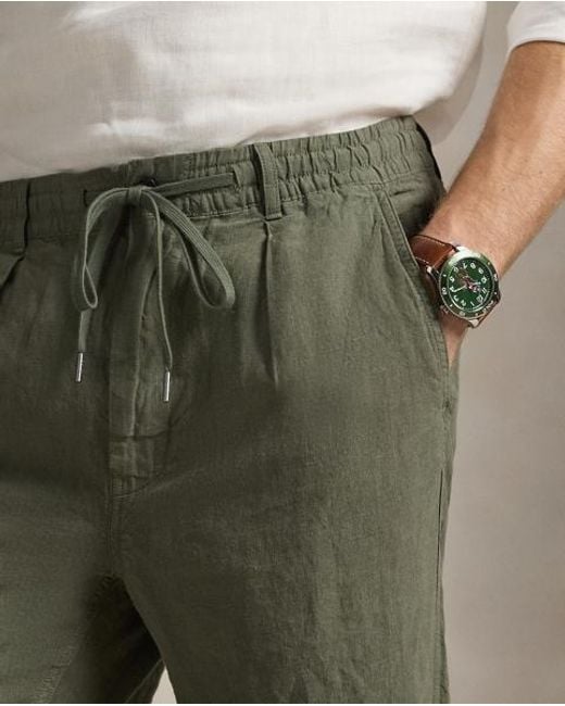 Polo Ralph Lauren Green Lateef Slim Tapered Fit Linen Trousers for men