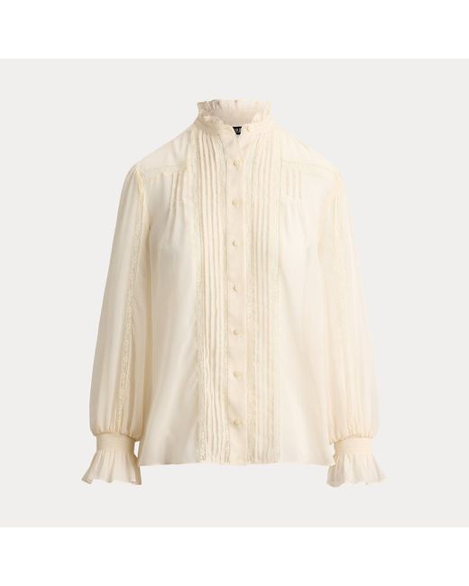 Ralph Lauren Natural Lace-Trim Crinkle Georgette Blouse