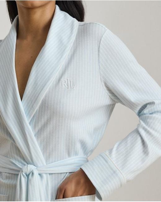 Ralph Lauren Blue Striped Interlock Shawl-Collar Robe