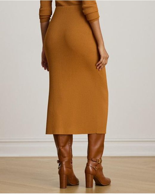 Falda Midi De Tubo Acanalada Ralph Lauren de color Brown