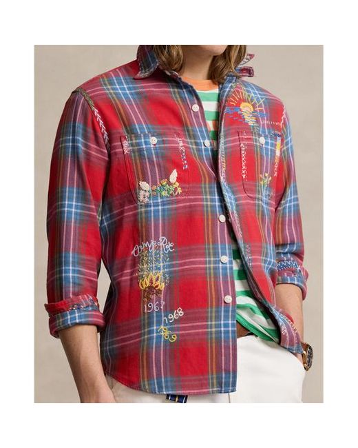 Polo Ralph Lauren Red Classic Fit Plaid Flannel Workshirt for men