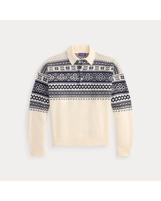 Ralph Lauren Black Patterned Cashmere Polo-Collar Jumper for men