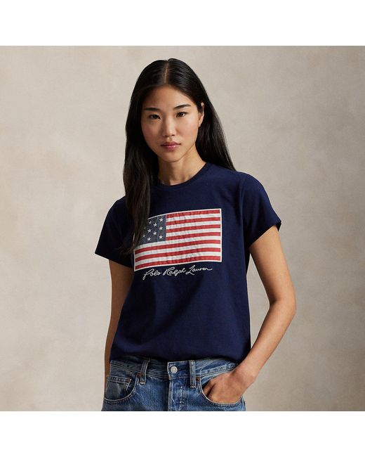 Polo Ralph Lauren Blue Logo Flag Cotton Jersey Tee