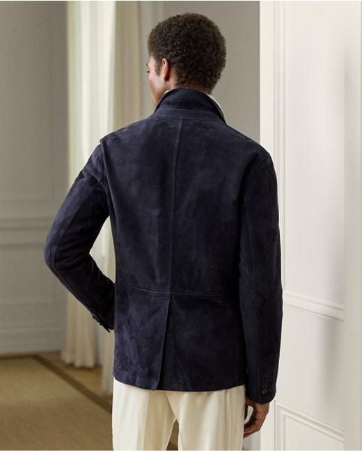 Ralph Lauren Blue Hand-Tailored Suede Blazer for men