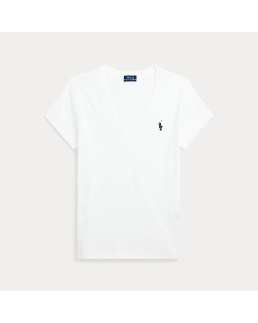 Polo Ralph Lauren White Baumwolljersey-T-Shirt Mit V-Ausschnitt