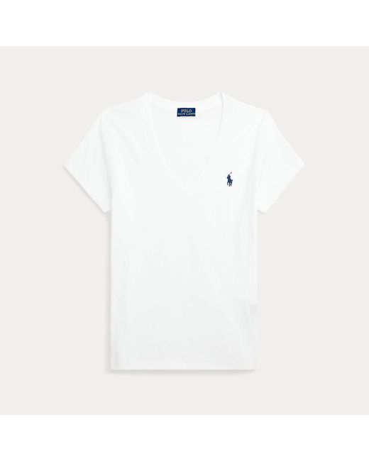 Polo Ralph Lauren White Logo-Embroidered V-Neck Cotton-Jersey T-Shirt