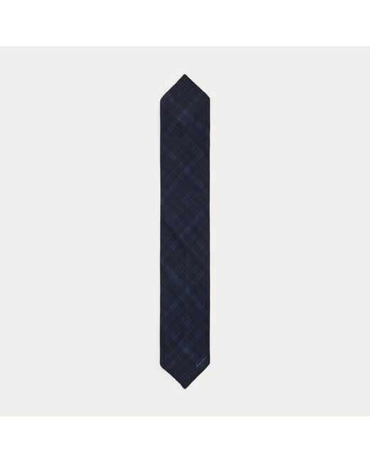 Ralph Lauren Blue Tonal Plaid Silk Crepe Neckerchief for men