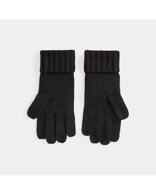 Guanti ricamati con logo metallizzato di Ralph Lauren in Black