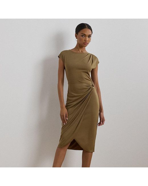 Ralph Lauren Ring-Trim Jersey Cap-Sleeve Dress in Green | Lyst UK