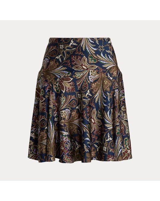 Ralph Lauren Brown Paisley Satin Charmeuse Miniskirt