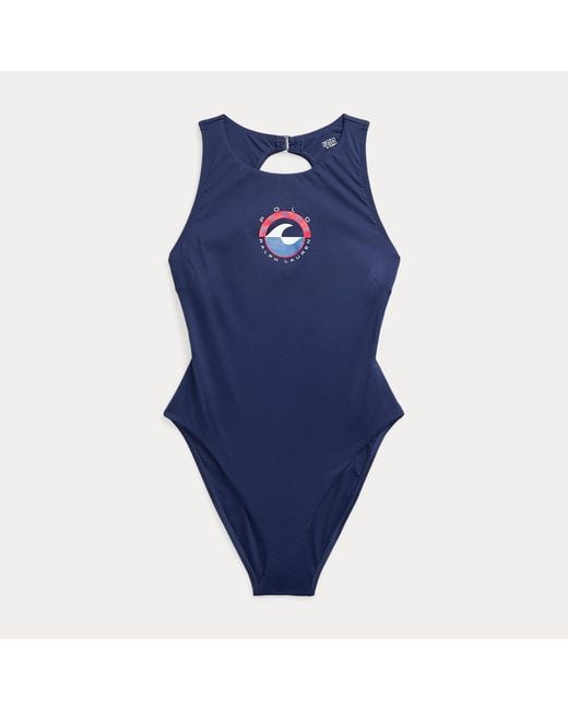 Polo Ralph Lauren Blue Ralph Lauren Wave-Logo One-Piece Swimsuit