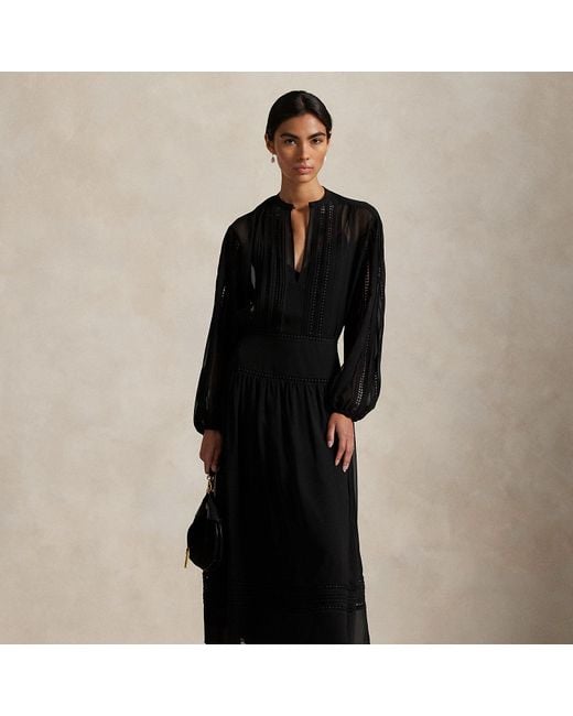 Polo Ralph Lauren Lace-Trim Georgette Dress in Black | Lyst