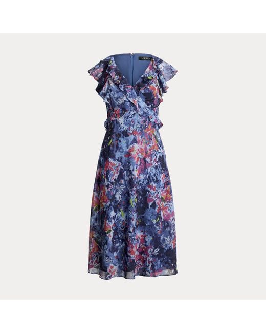 Ralph Lauren Blue Ralph Lauren Print Ruffle-Trim Georgette Midi Dress